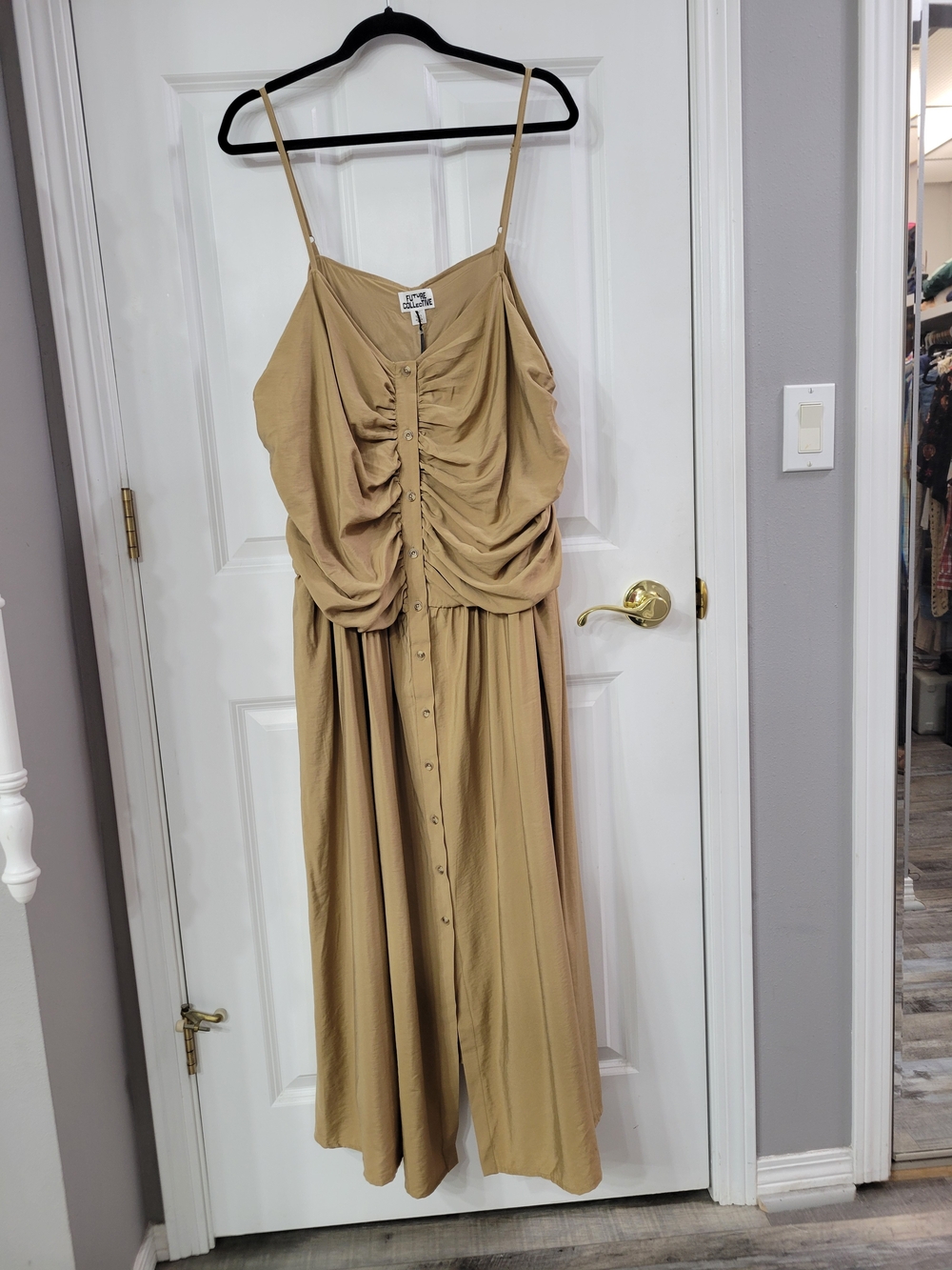 Ruched Front Spaghetti Strap Maxi Dress — Tan